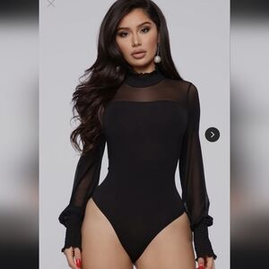 Fashion Nova Black Sheer Sleeve Bodysuit